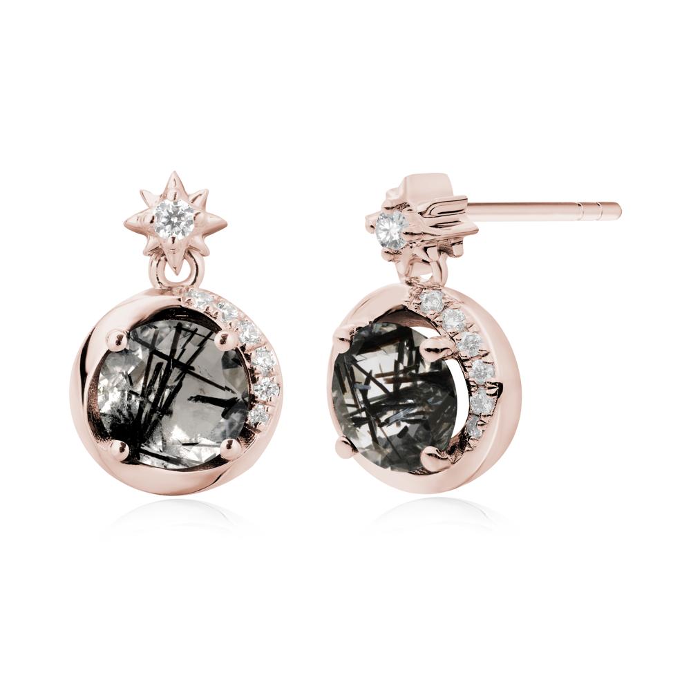Galaxy Inspired Swirling Black Rutilated Quartz Stud Earrings - LUO Jewelry #metal_14k rose gold