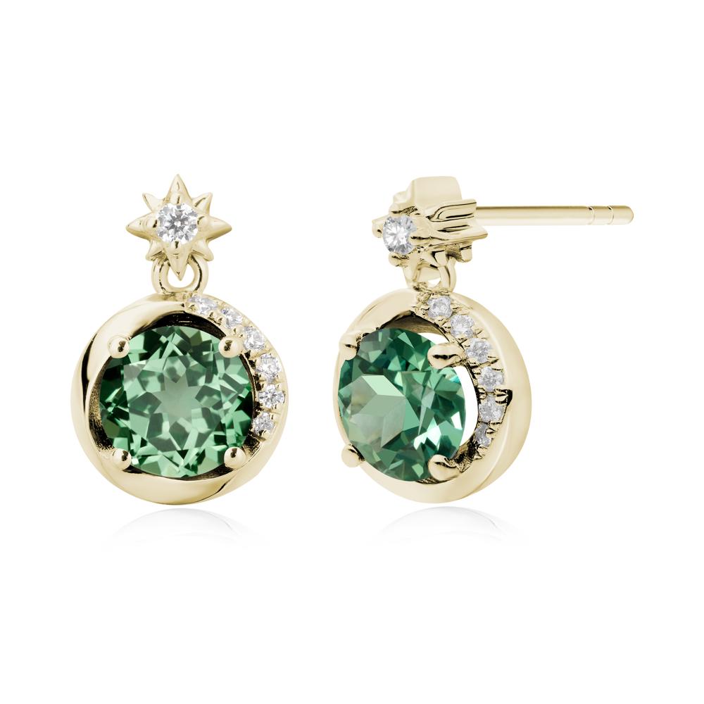 Galaxy Inspired Swirling Green Sapphire Stud Earrings - LUO Jewelry #metal_14k yellow gold