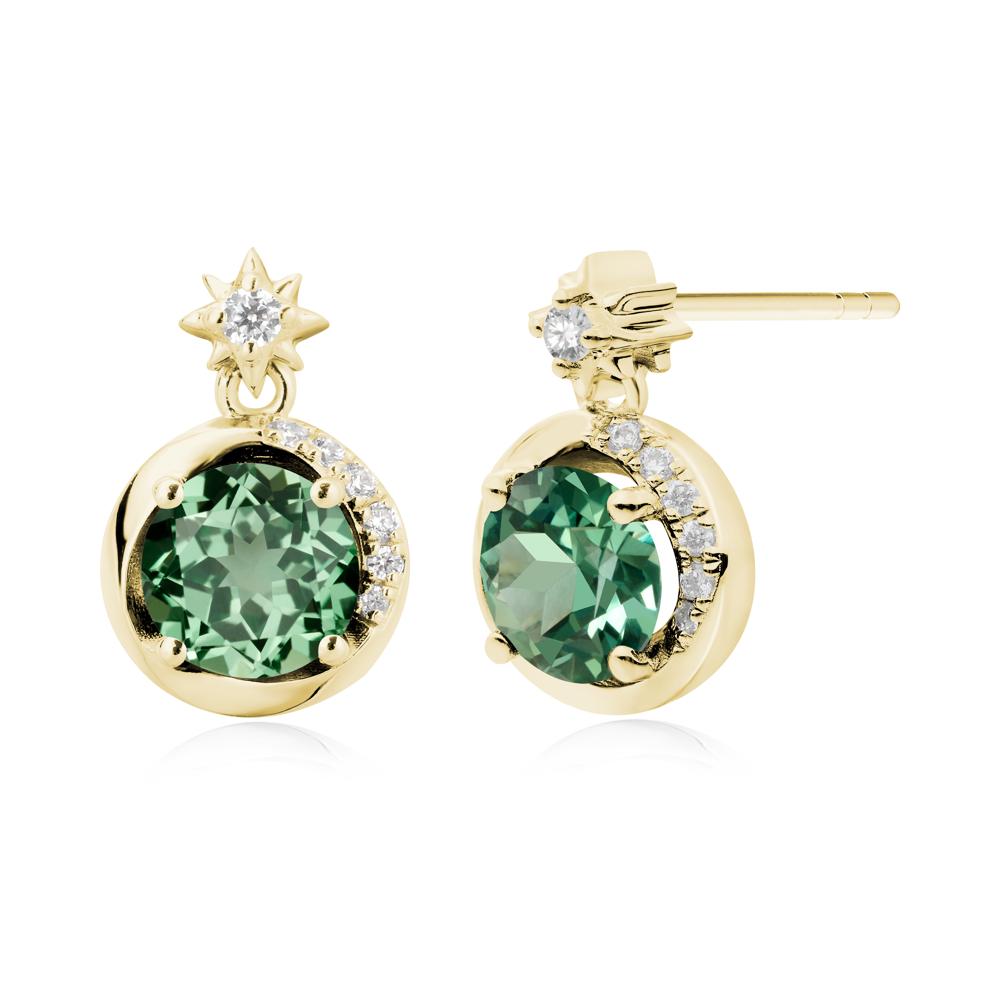Galaxy Inspired Swirling Green Sapphire Stud Earrings - LUO Jewelry #metal_18k yellow gold