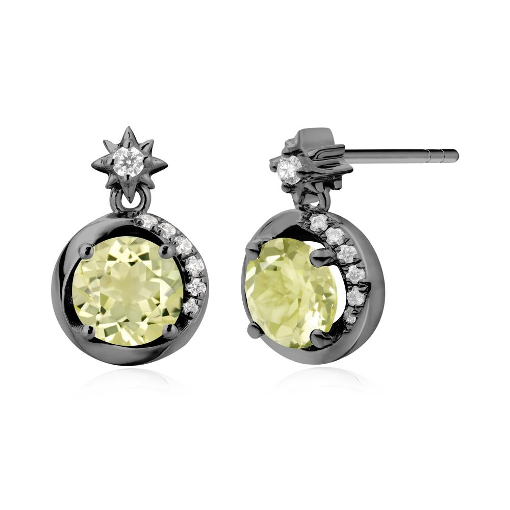 Galaxy Inspired Swirling Lemon Quartz Stud Earrings - LUO Jewelry #metal_black finish sterling silver