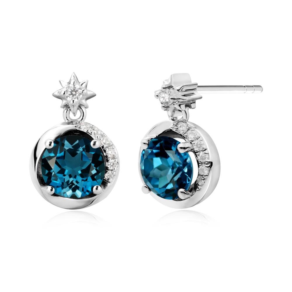 Galaxy Inspired Swirling London Blue Topaz Stud Earrings - LUO Jewelry #metal_14k white gold
