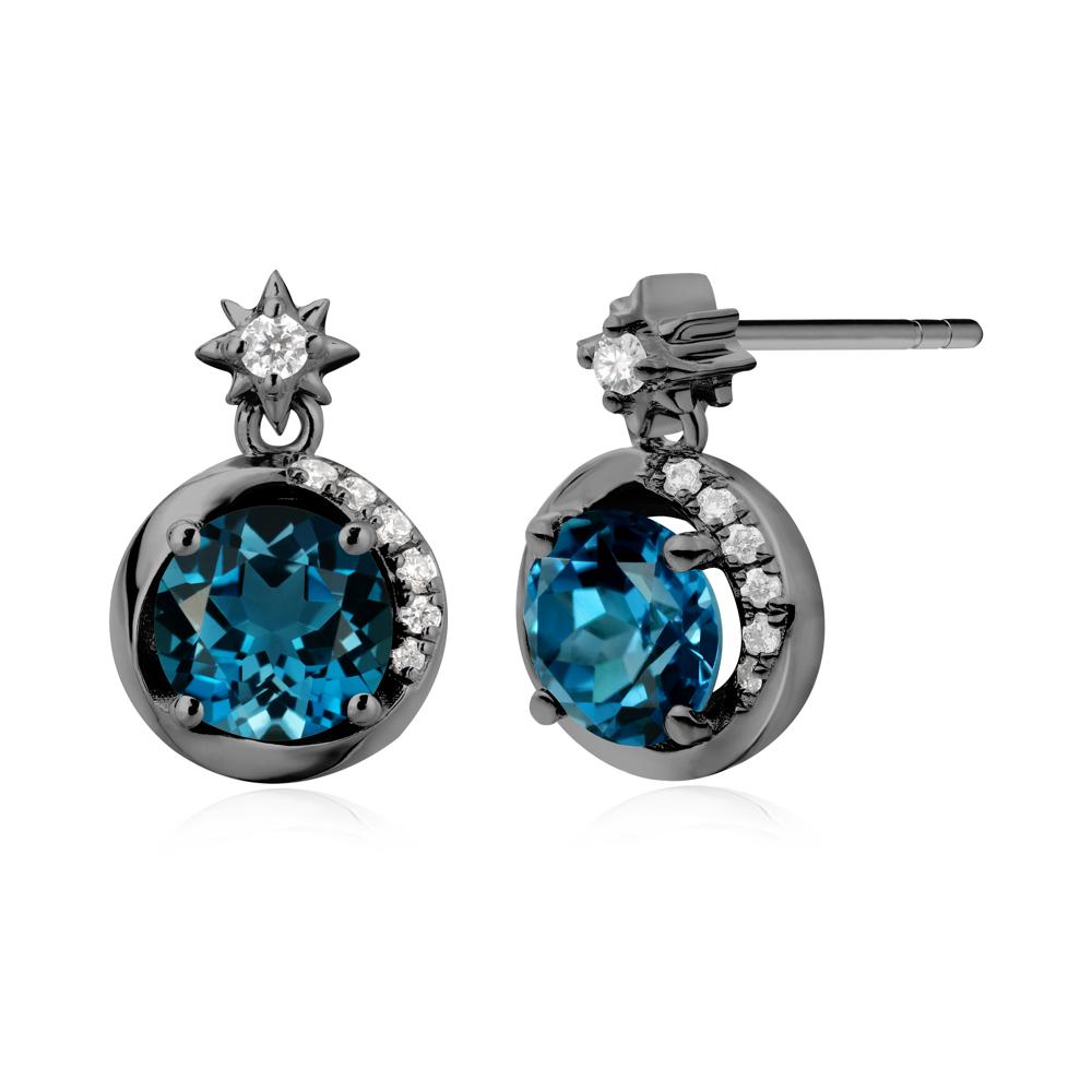 Galaxy Inspired Swirling London Blue Topaz Stud Earrings - LUO Jewelry #metal_black finish sterling silver