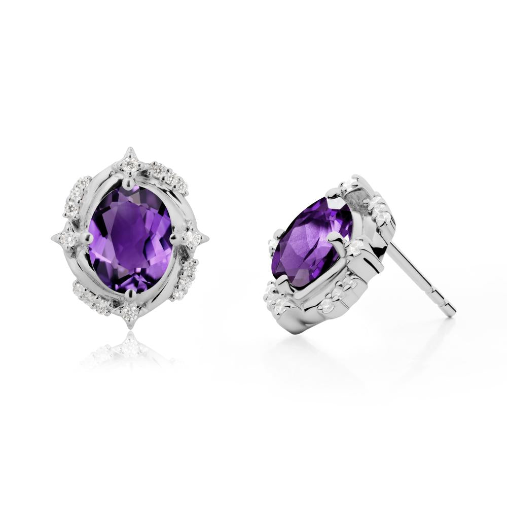 Oval Amethyst Stud Earrings - LUO Jewelry #metal_platinum