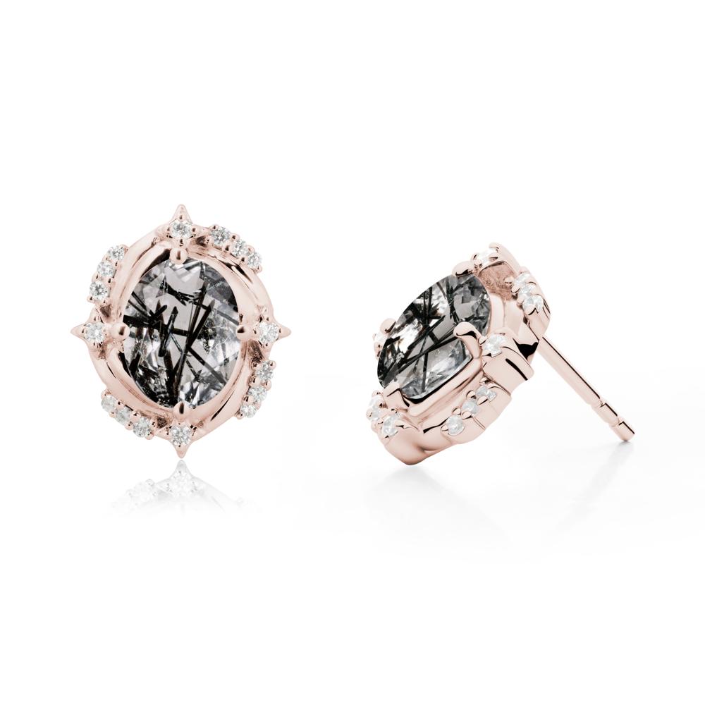 Black Rutilated Quartz Shooting Star Stud Earrings - LUO Jewelry #metal_14k rose gold