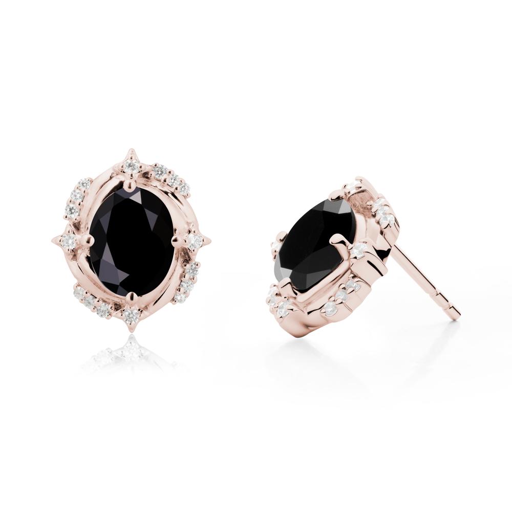 Celestial Style Oval Black Spinel Stud Earrings - LUO Jewelry #metal_14k rose gold