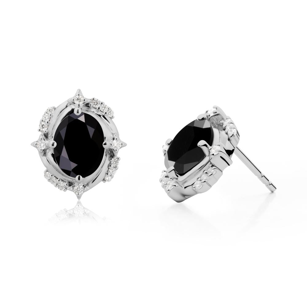 Celestial Style Oval Black Spinel Stud Earrings - LUO Jewelry #metal_platinum
