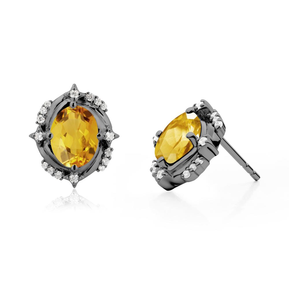 Oval Citrine Stud Earrings - LUO Jewelry #metal_black finish sterling silver