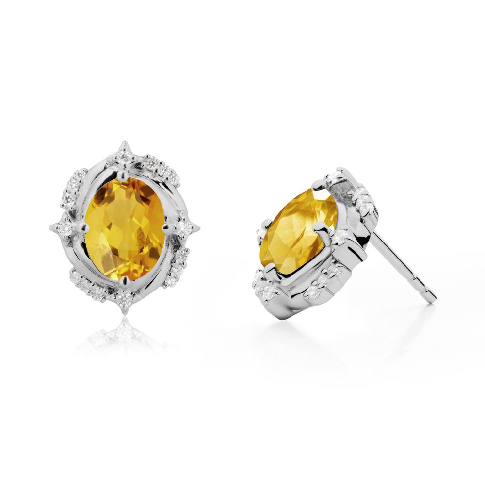Oval Citrine Stud Earrings - LUO Jewelry #metal_platinum