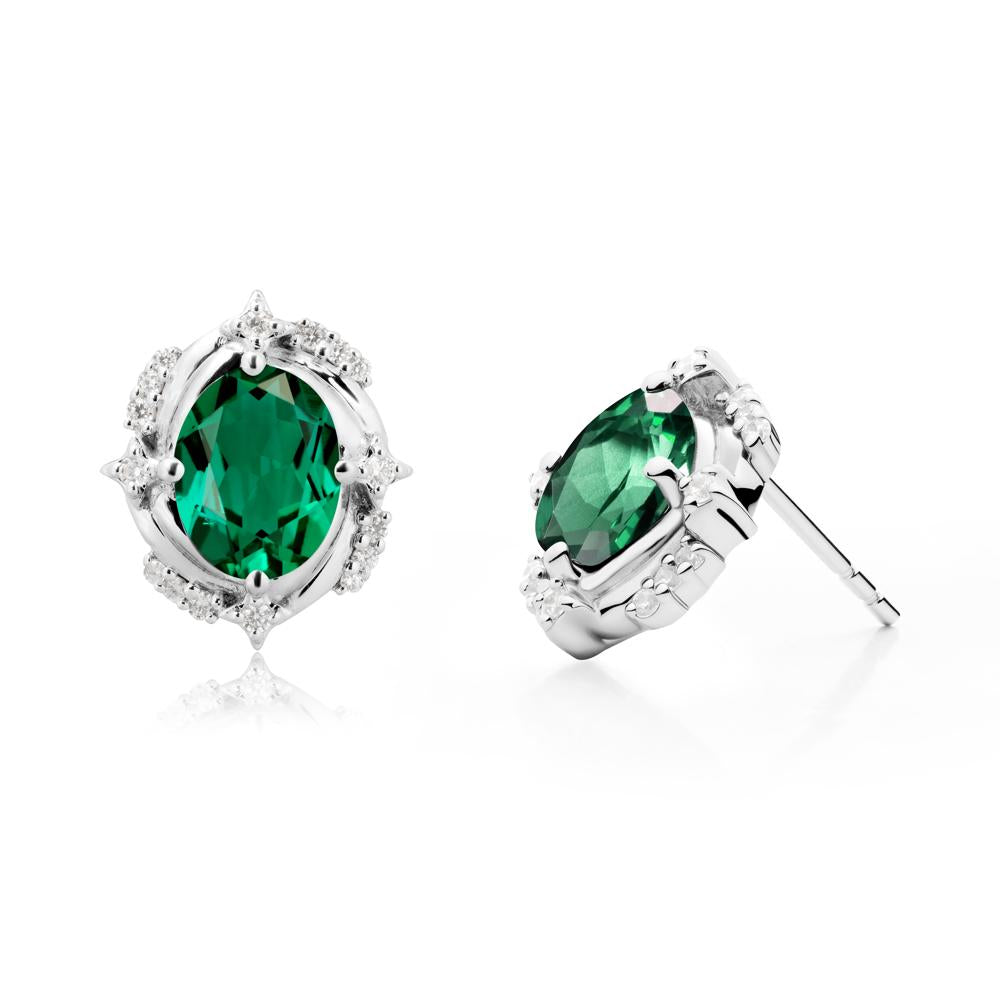 Celestial Style Oval Emerald Stud Earrings - LUO Jewelry #metal_14k white gold