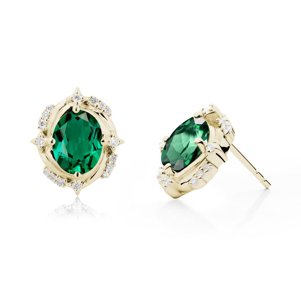 Celestial Style Oval Emerald Stud Earrings - LUO Jewelry #metal_14k yellow gold