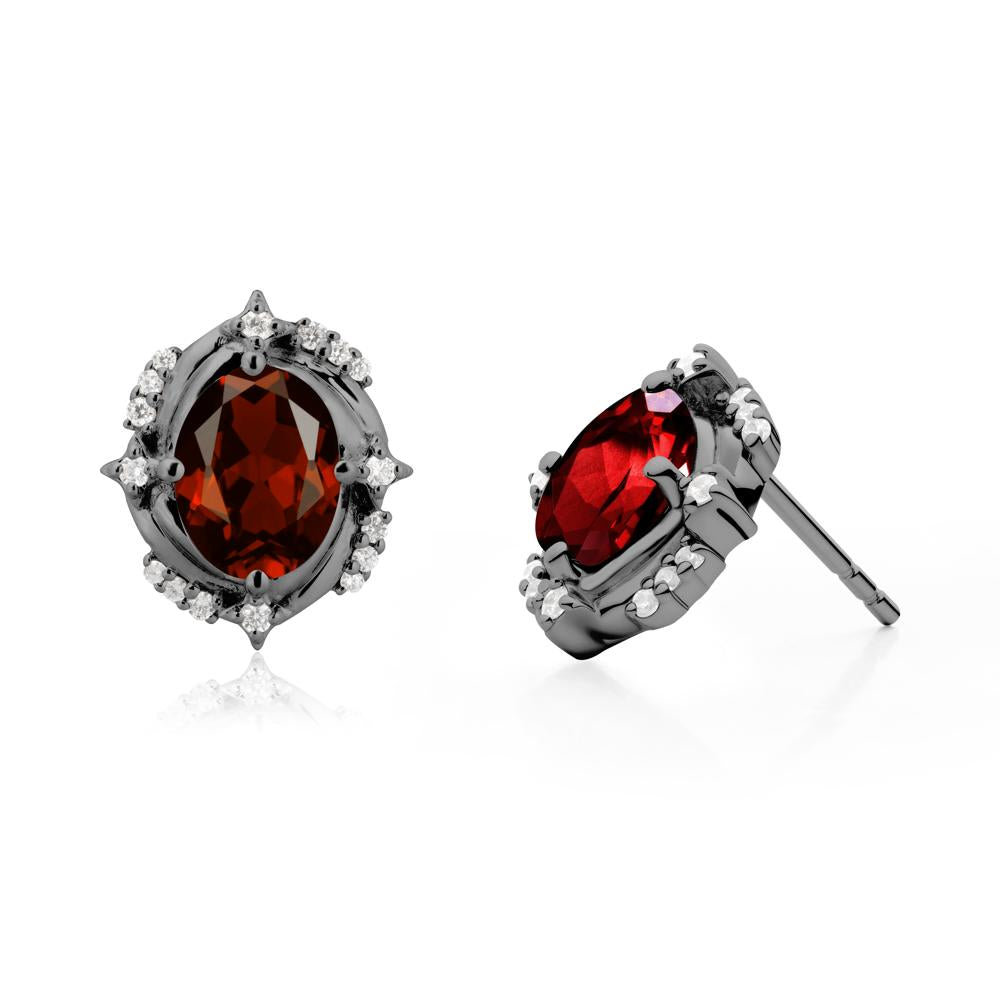 Oval Garnet Stud Earrings - LUO Jewelry #metal_black finish sterling silver