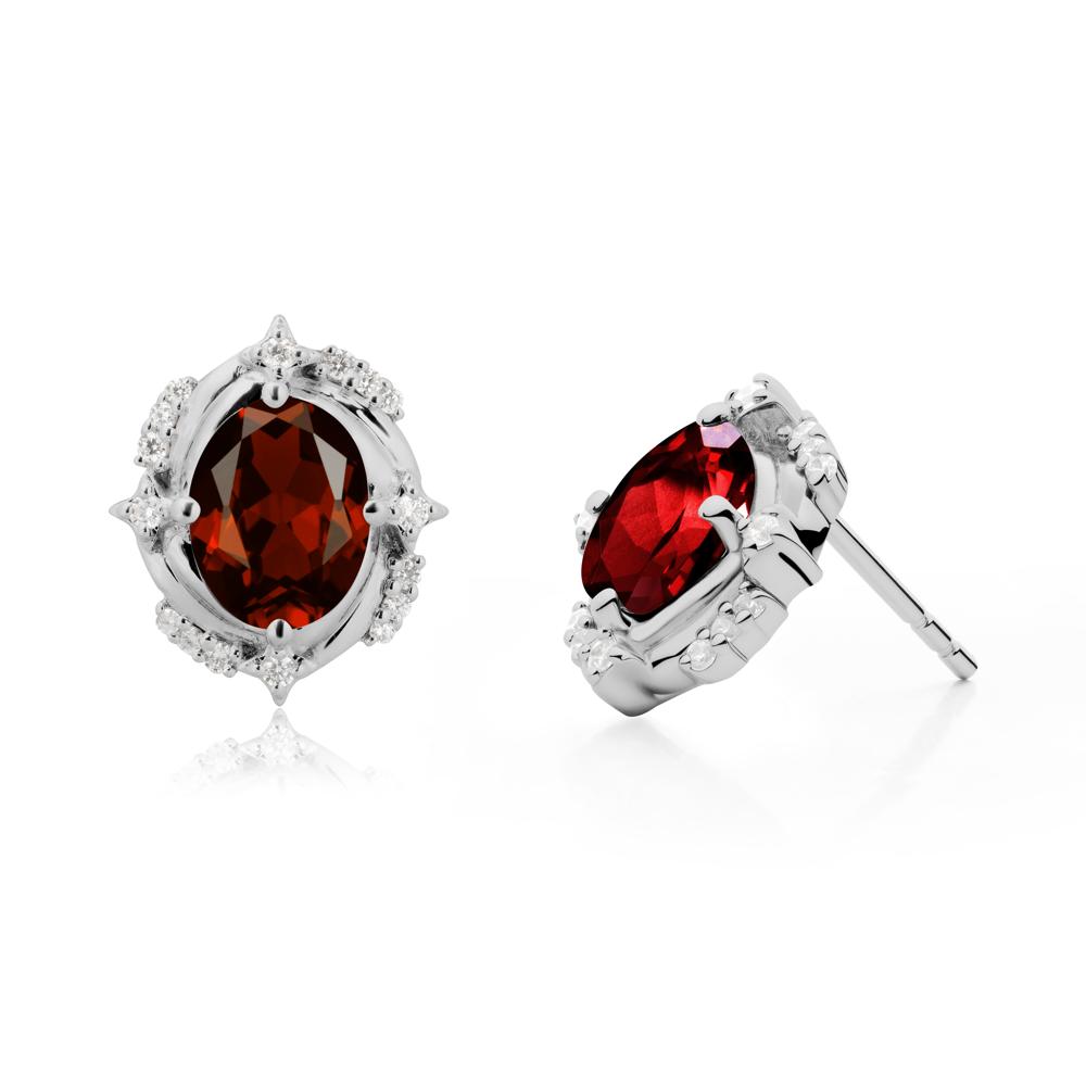 Oval Garnet Stud Earrings - LUO Jewelry #metal_platinum