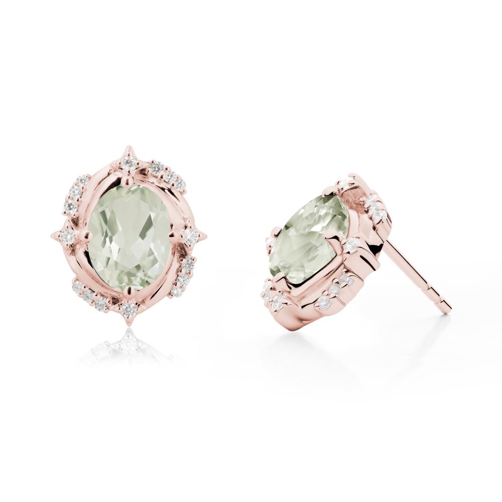 Celestial Style Oval Green Amethyst Stud Earrings - LUO Jewelry #metal_18k rose gold