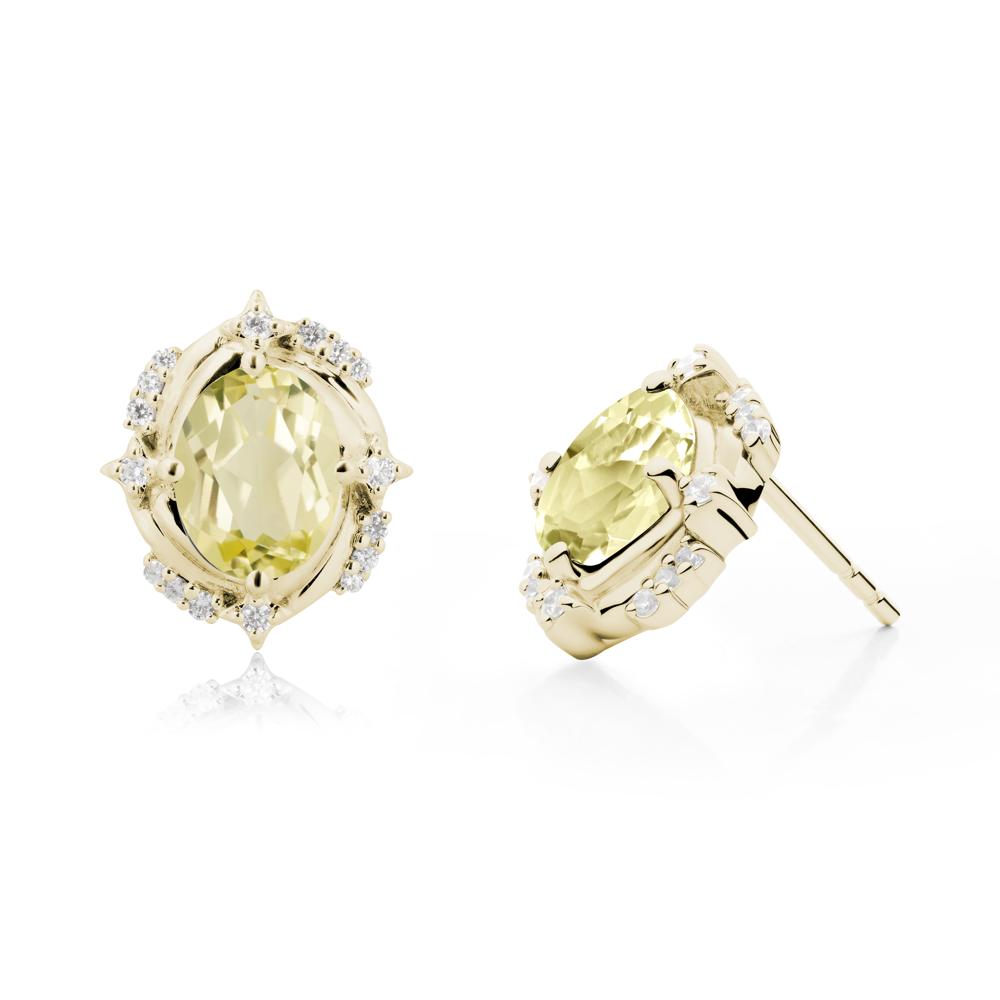 Celestial Style Oval Lemon Quartz Stud Earrings - LUO Jewelry #metal_14k yellow gold