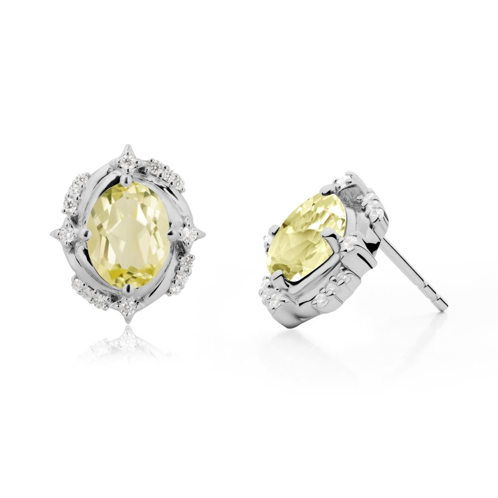 Celestial Style Oval Lemon Quartz Stud Earrings - LUO Jewelry #metal_platinum
