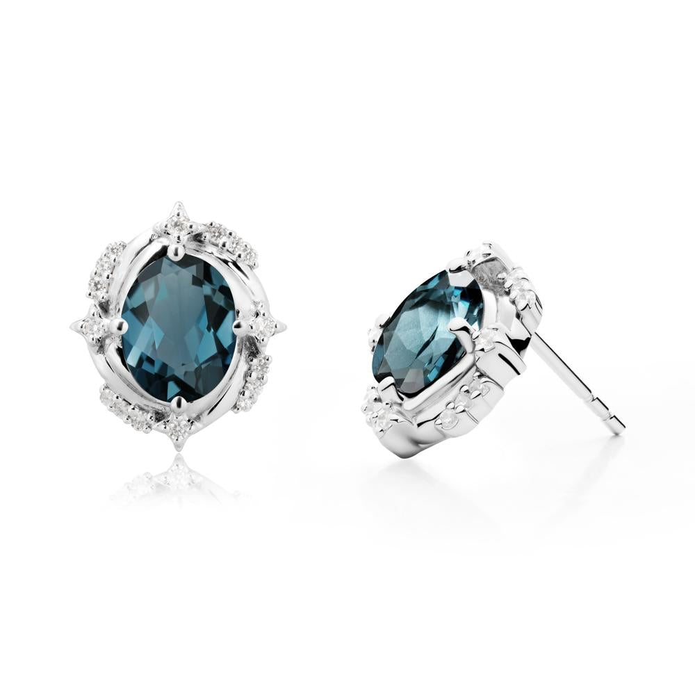 Celestial Style Oval London Blue Topaz Stud Earrings - LUO Jewelry #metal_14k white gold