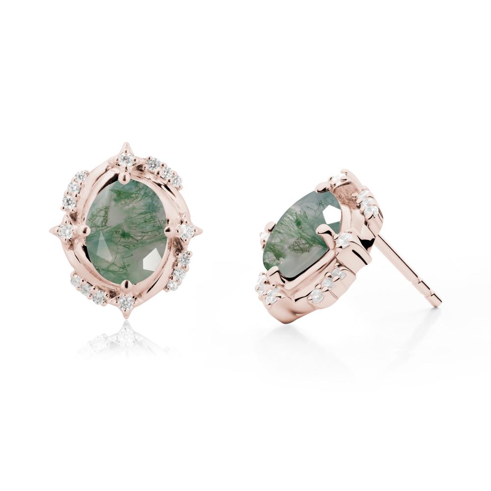 Oval Moss Agate Stud Earrings - LUO Jewelry #metal_14k rose gold