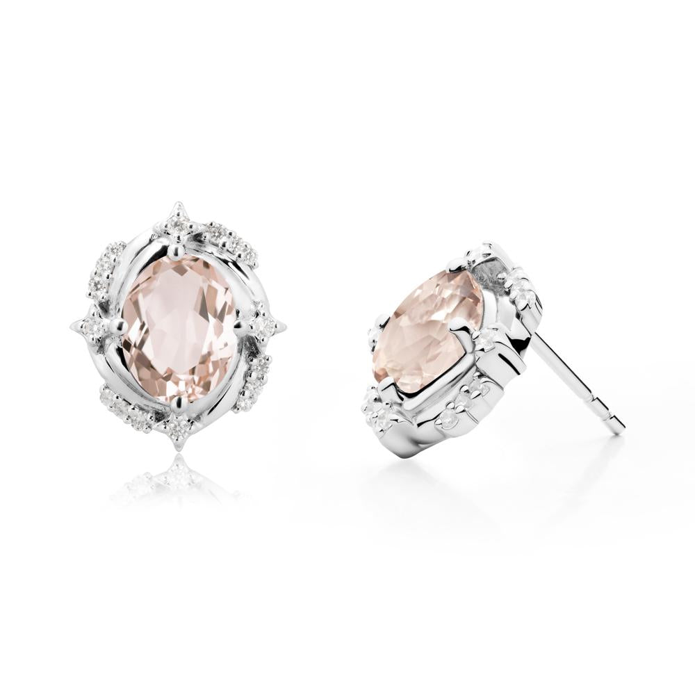 Celestial Style Oval Morganite Stud Earrings - LUO Jewelry #metal_18k white gold