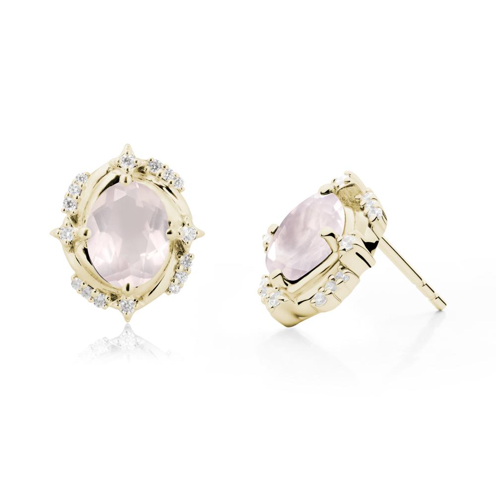 Oval Rose Quartz Stud Earrings - LUO Jewelry #metal_14k yellow gold