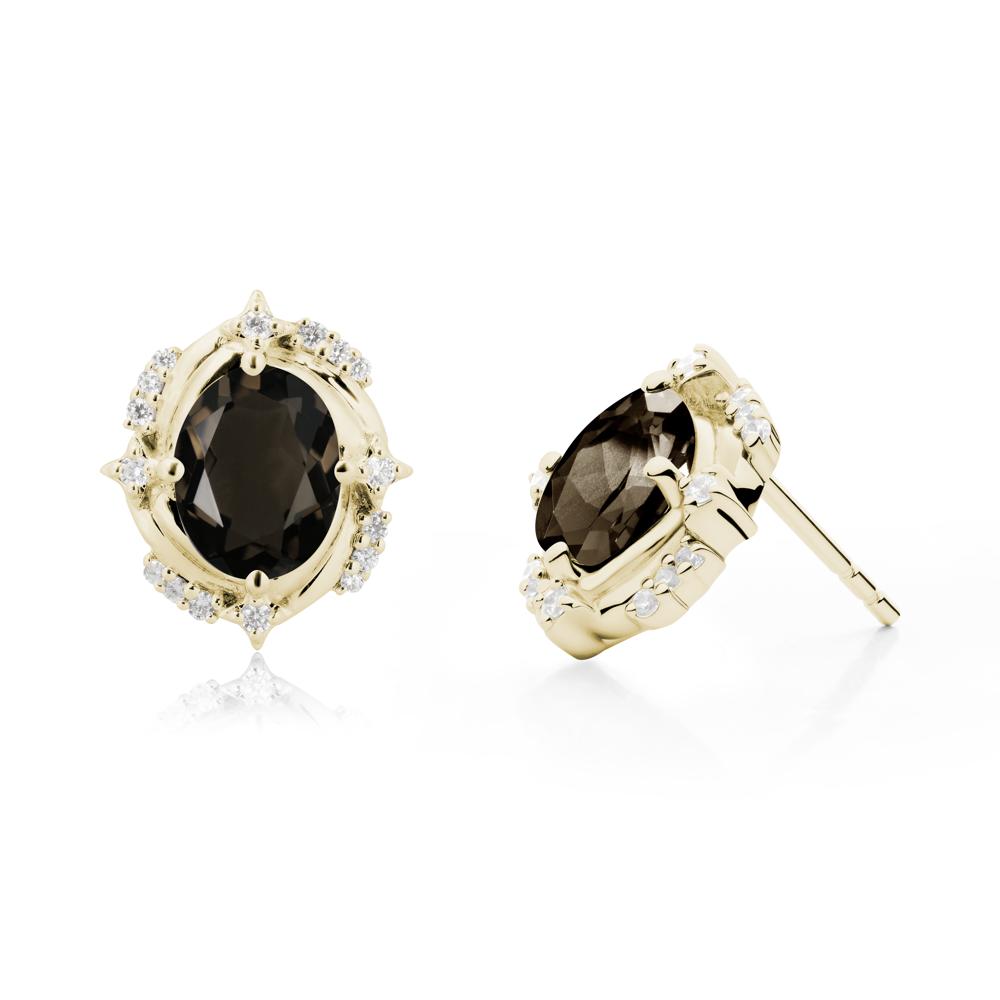 Oval Smoky Quartz Stud Earrings - LUO Jewelry #metal_14k yellow gold