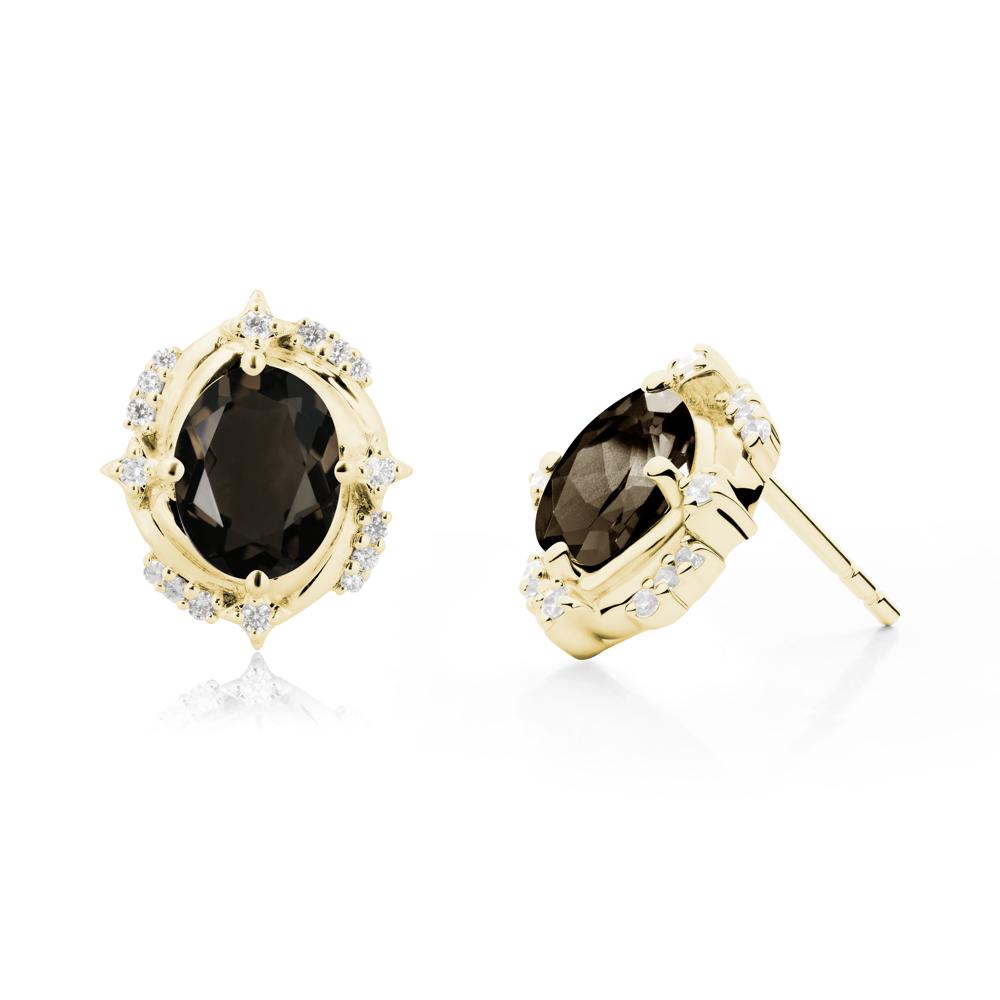 Oval Smoky Quartz Stud Earrings - LUO Jewelry #metal_18k yellow gold