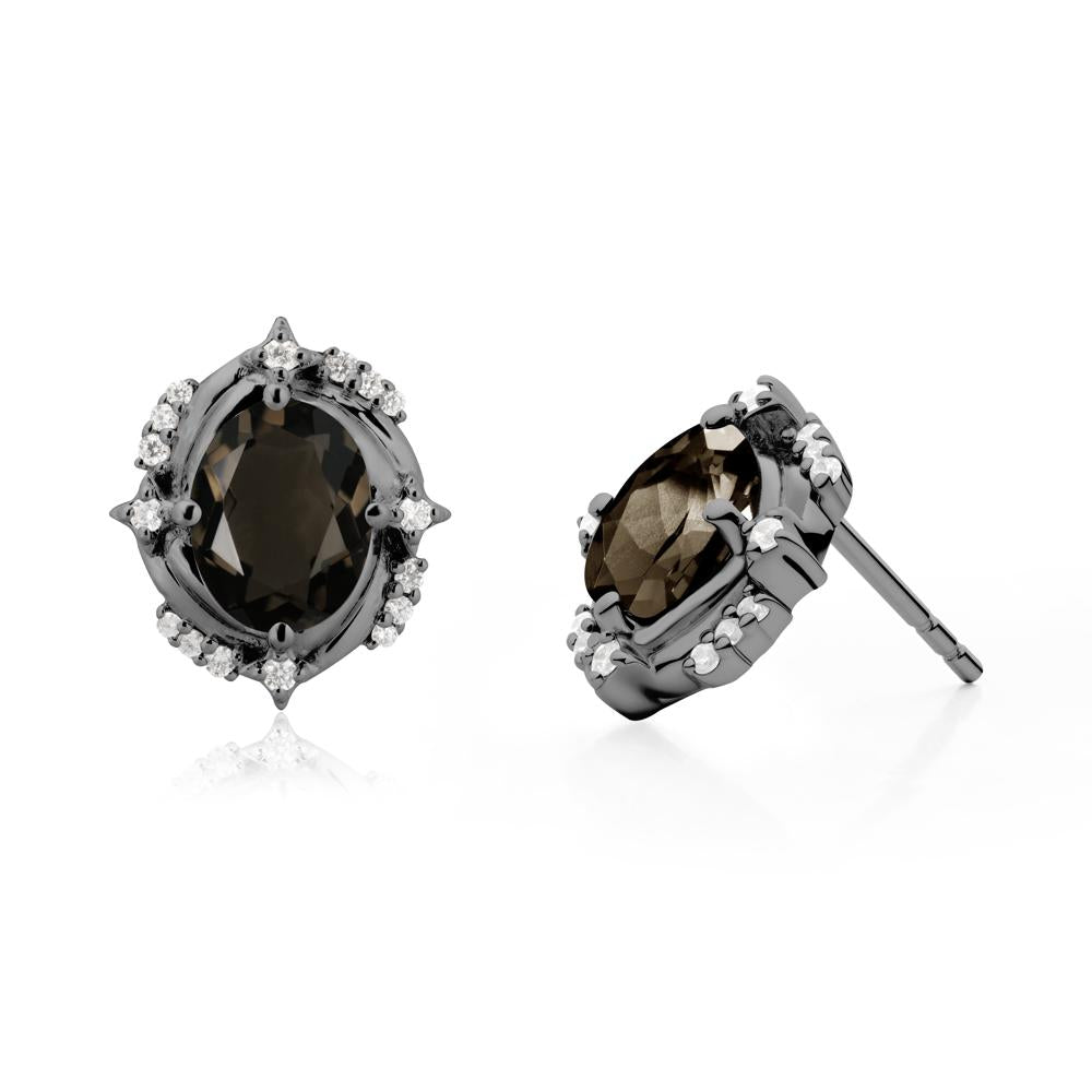 Oval Smoky Quartz Stud Earrings - LUO Jewelry #metal_black finish sterling silver