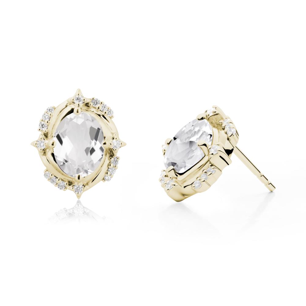 Oval White Topaz Stud Earrings - LUO Jewelry #metal_14k yellow gold