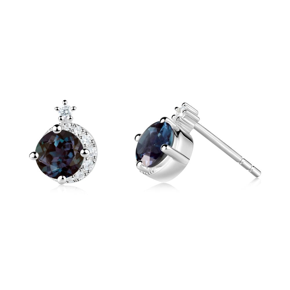 Round Alexandrite Crescent Stud Earrings - LUO Jewelry #metal_18k white gold