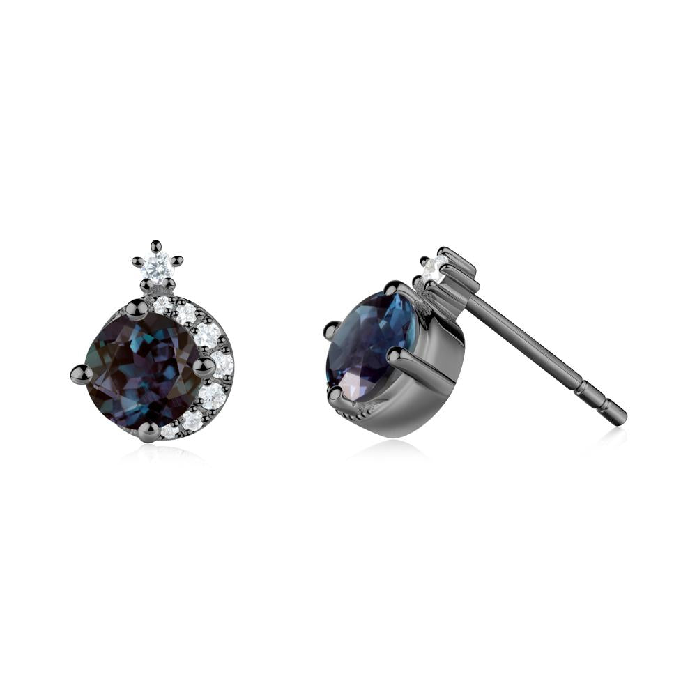 Round Alexandrite Crescent Stud Earrings - LUO Jewelry #metal_black finish sterling silver