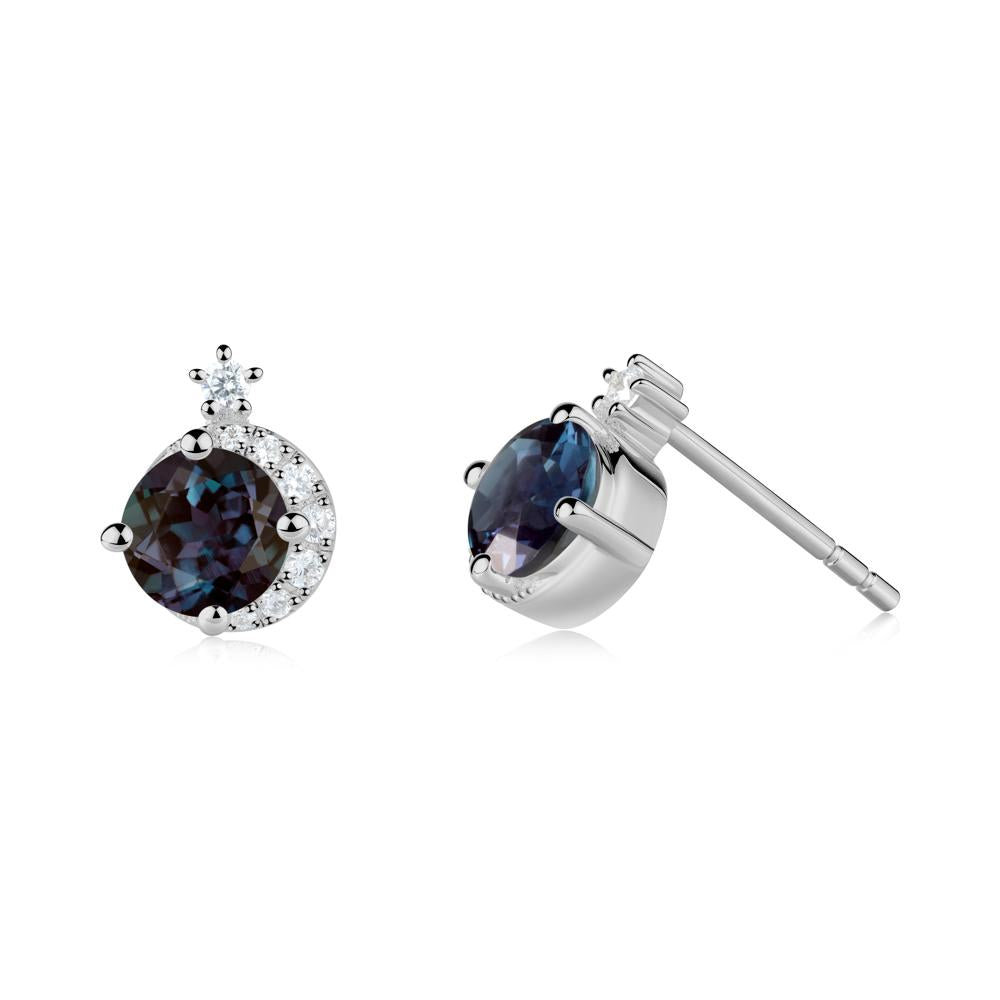 Round Alexandrite Crescent Stud Earrings - LUO Jewelry #metal_platinum