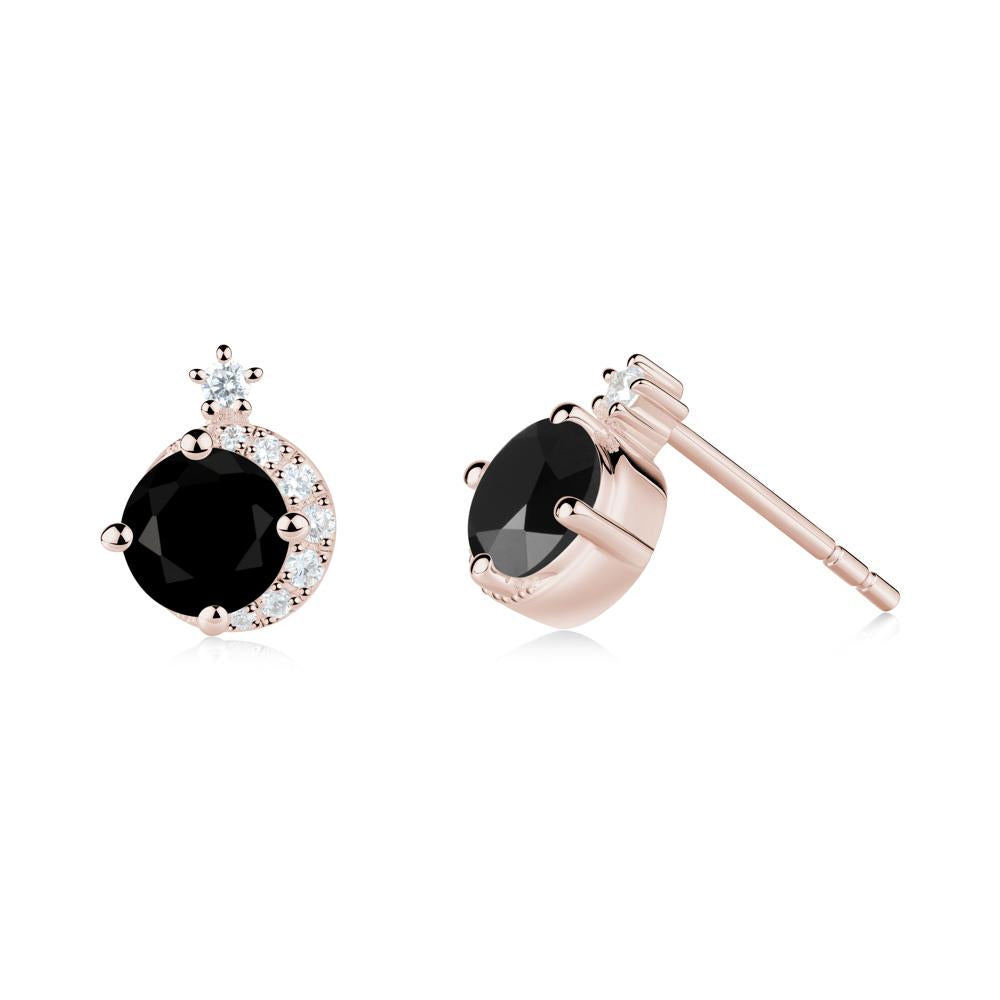 Round Black Spinel Crescent Stud Earrings - LUO Jewelry #metal_14k rose gold