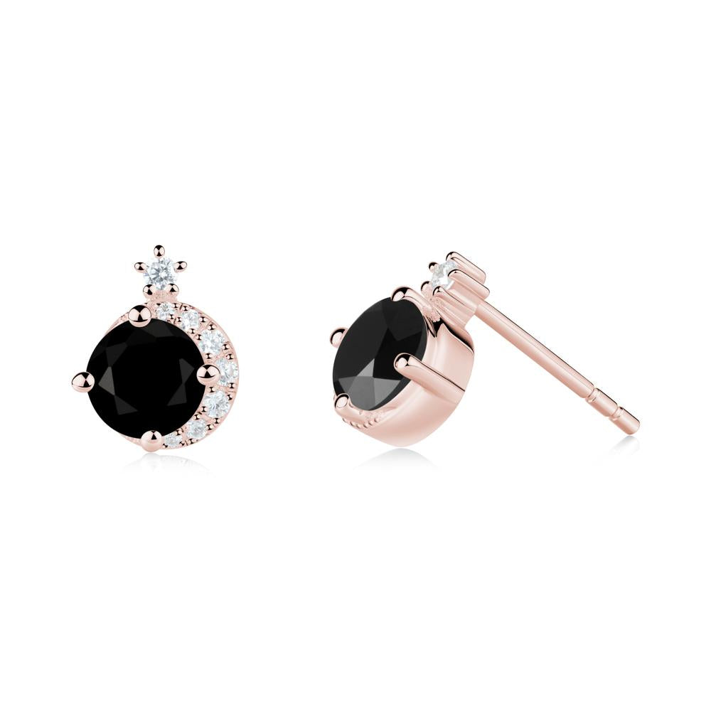 Round Black Spinel Crescent Stud Earrings - LUO Jewelry #metal_18k rose gold