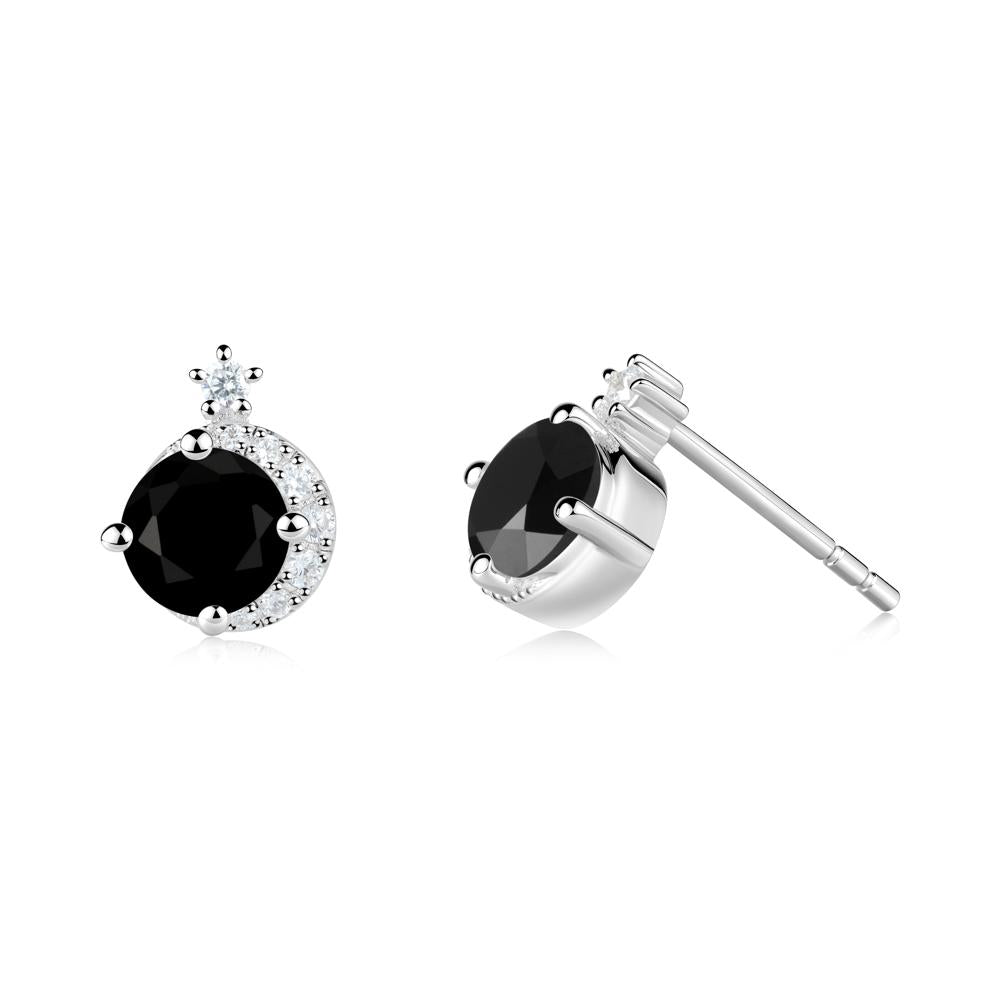 Round Black Spinel Crescent Stud Earrings - LUO Jewelry #metal_18k white gold