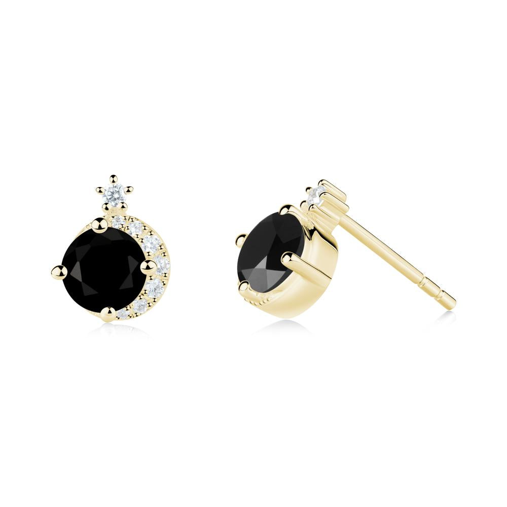 Round Black Spinel Crescent Stud Earrings - LUO Jewelry #metal_18k yellow gold