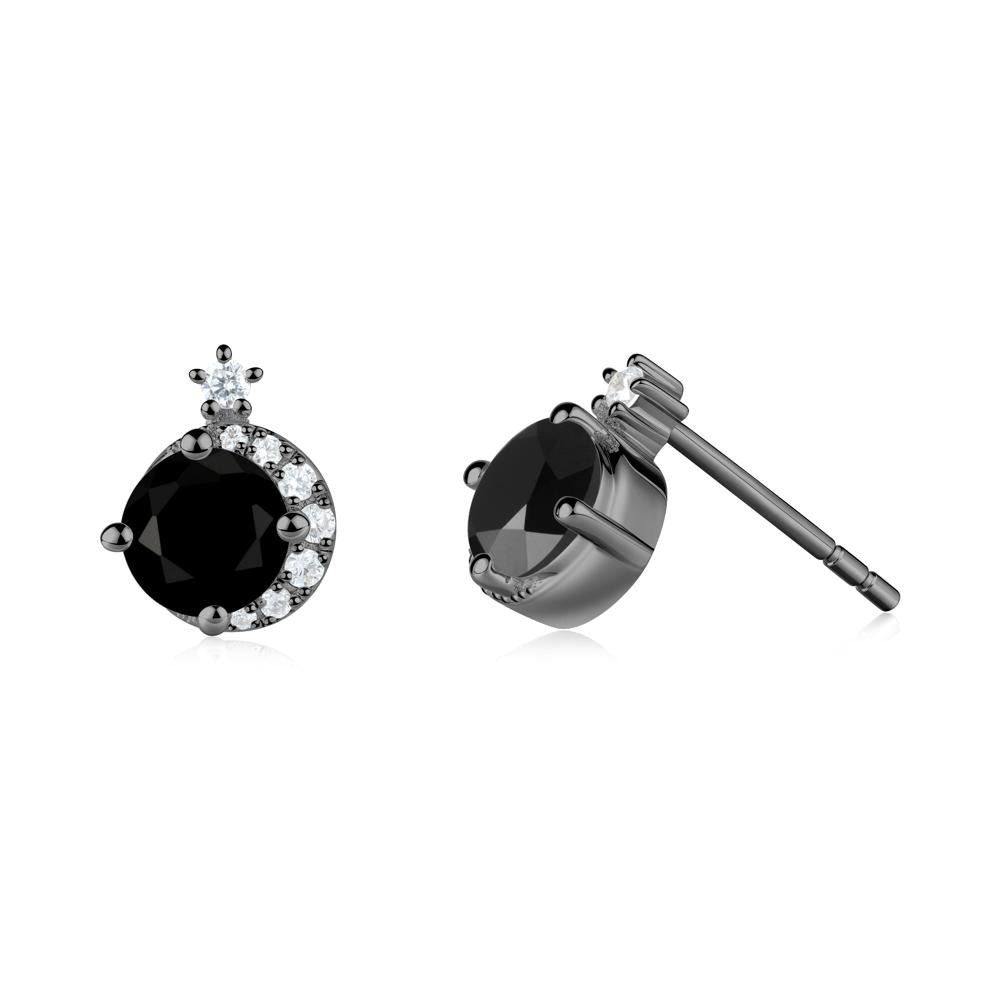Round Black Spinel Crescent Stud Earrings - LUO Jewelry #metal_black finish sterling silver