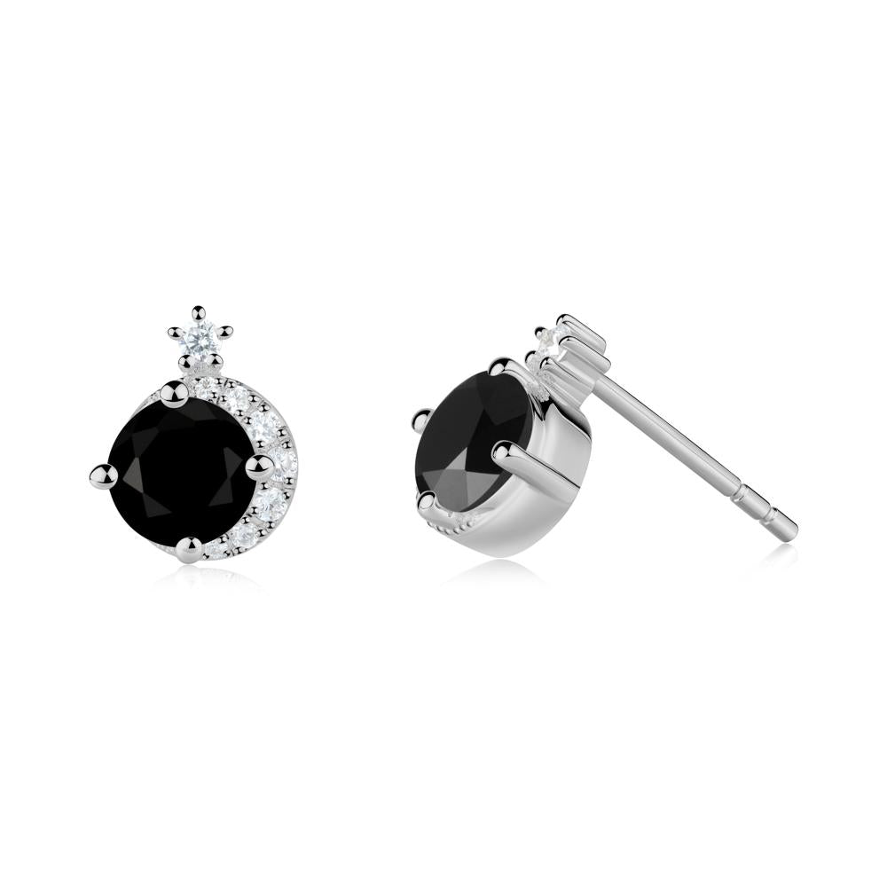 Round Black Spinel Crescent Stud Earrings - LUO Jewelry #metal_platinum