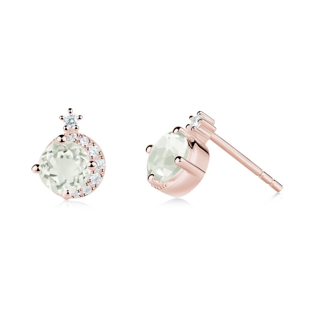 Round Green Amethyst Crescent Stud Earrings - LUO Jewelry #metal_18k rose gold