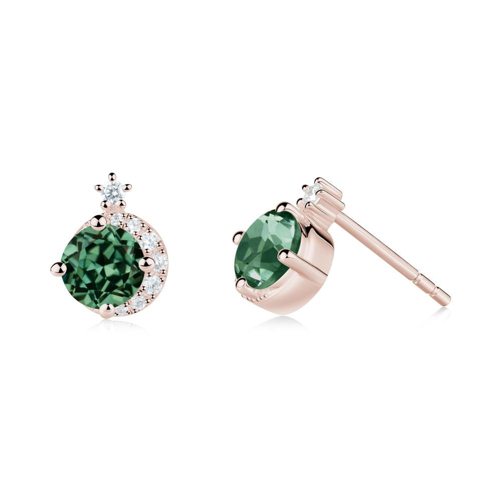 Round Green Sapphire Crescent Stud Earrings - LUO Jewelry #metal_14k rose gold