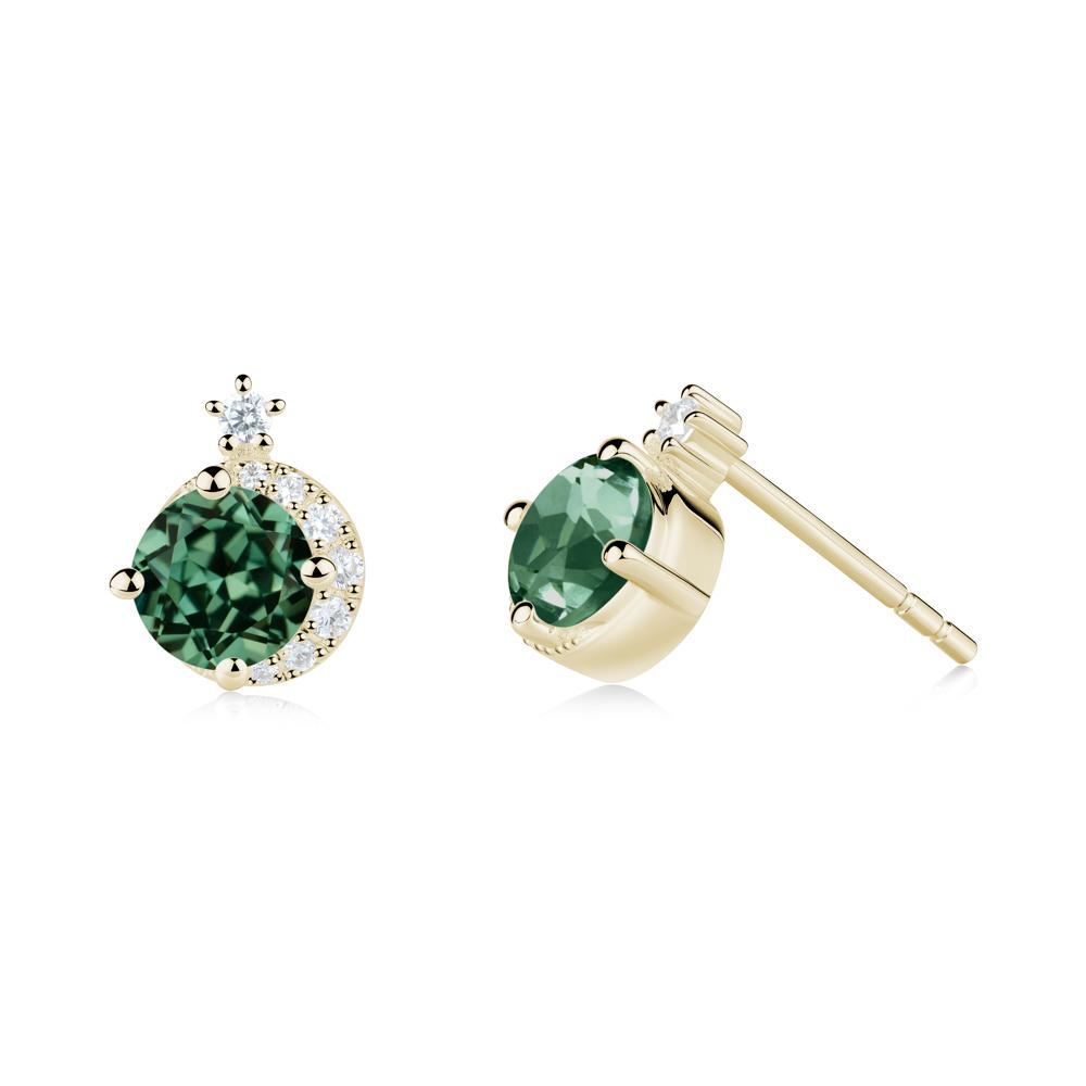 Round Green Sapphire Crescent Stud Earrings - LUO Jewelry #metal_14k yellow gold