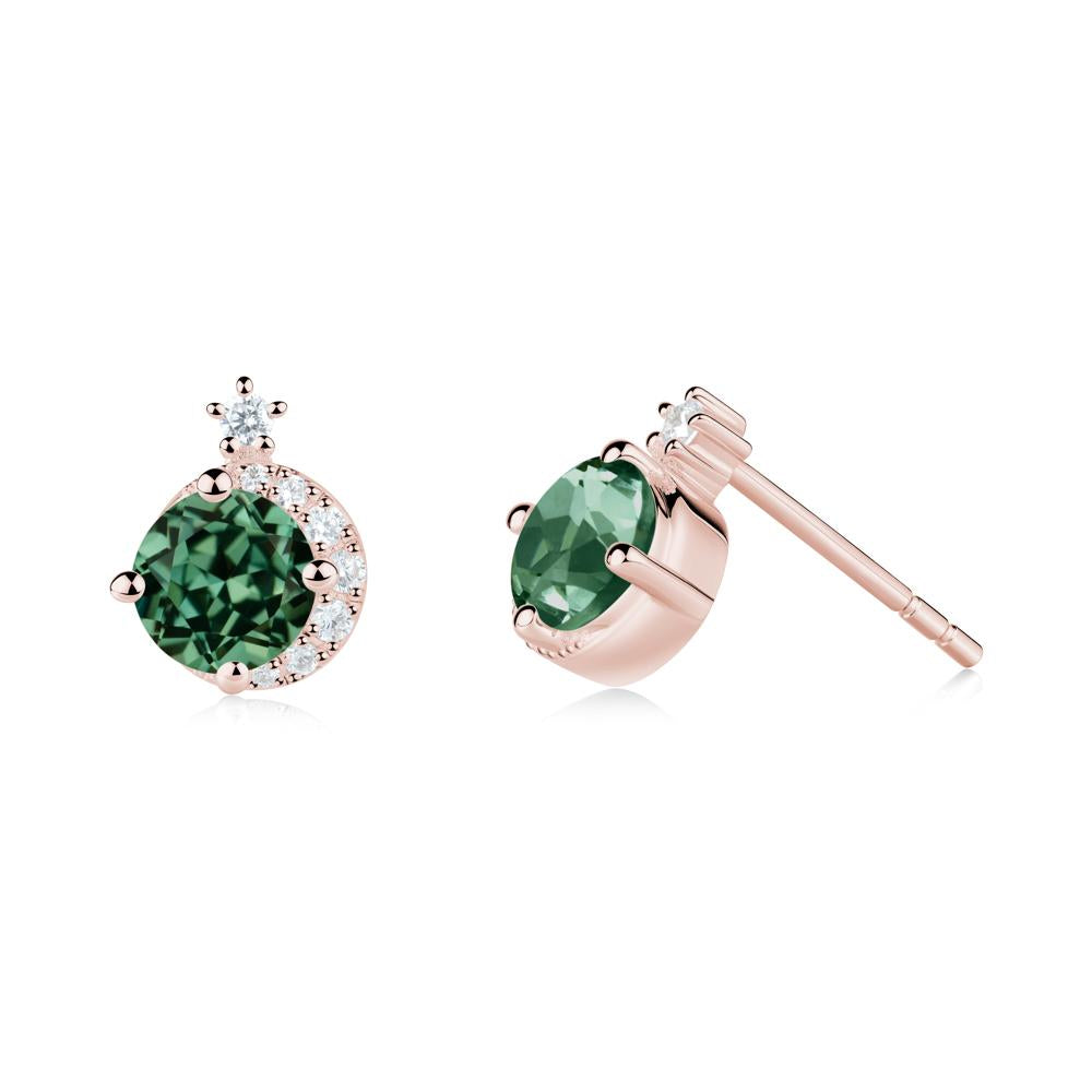 Round Green Sapphire Crescent Stud Earrings - LUO Jewelry #metal_18k rose gold