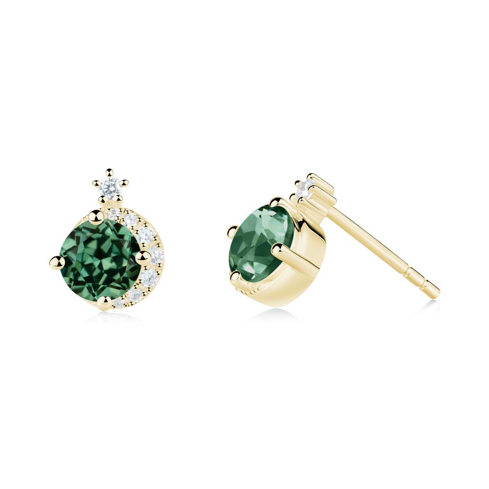 Round Green Sapphire Crescent Stud Earrings - LUO Jewelry #metal_18k yellow gold