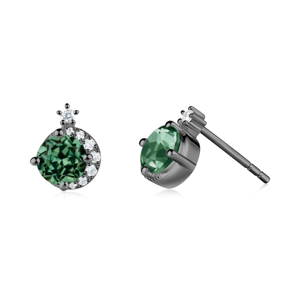 Round Green Sapphire Crescent Stud Earrings - LUO Jewelry #metal_black finish sterling silver
