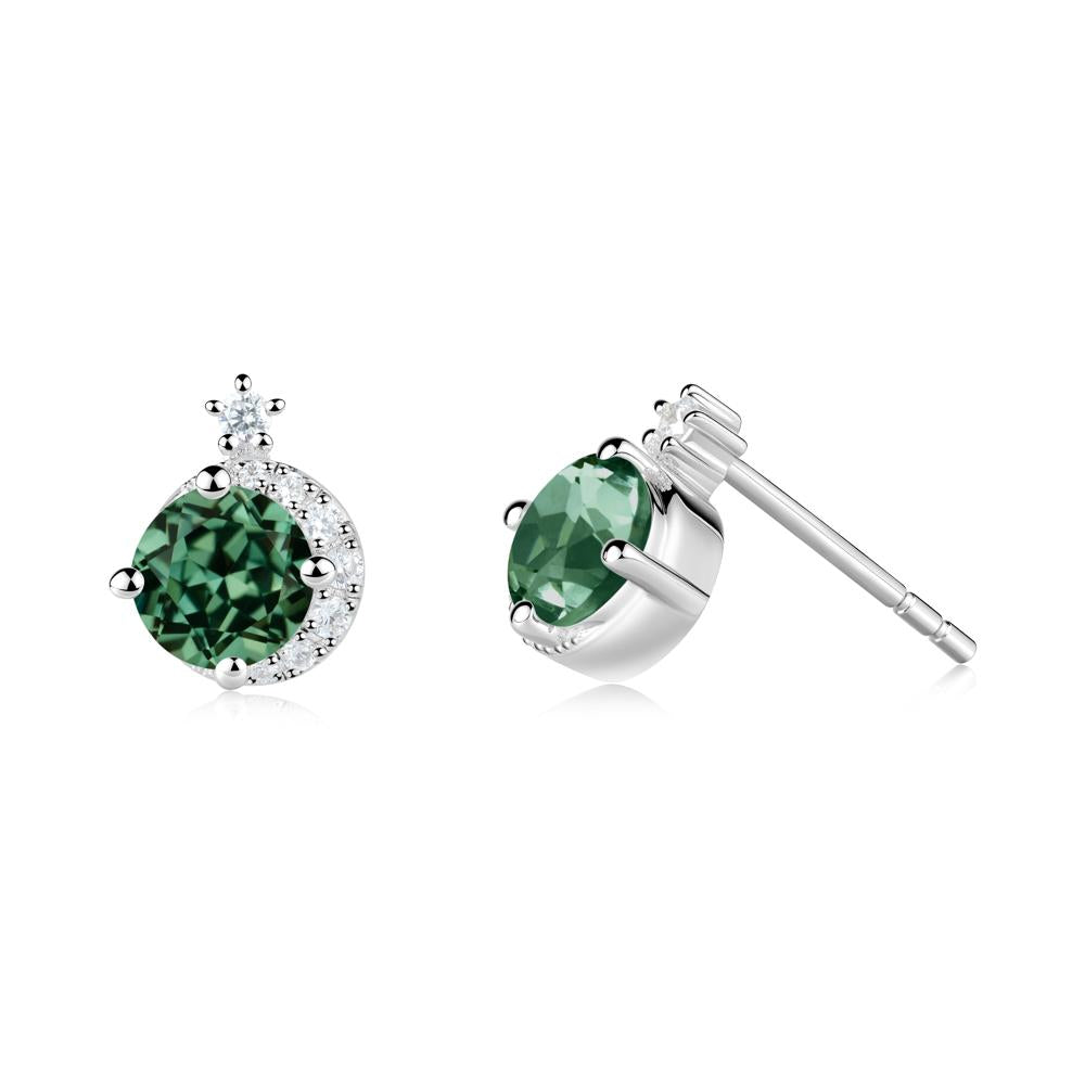 Round Green Sapphire Crescent Stud Earrings - LUO Jewelry #metal_sterling silver