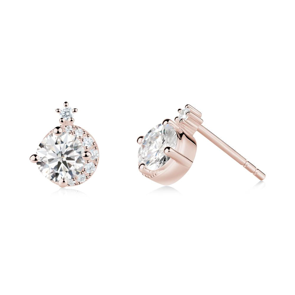 Round Moissanite Crescent Stud Earrings - LUO Jewelry #metal_14k rose gold