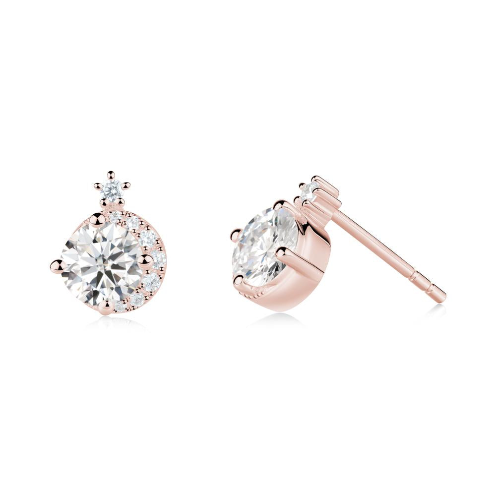 Round Moissanite Crescent Stud Earrings - LUO Jewelry #metal_18k rose gold