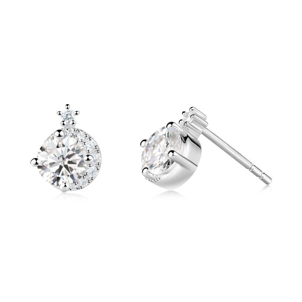 Round Moissanite Crescent Stud Earrings - LUO Jewelry #metal_18k white gold