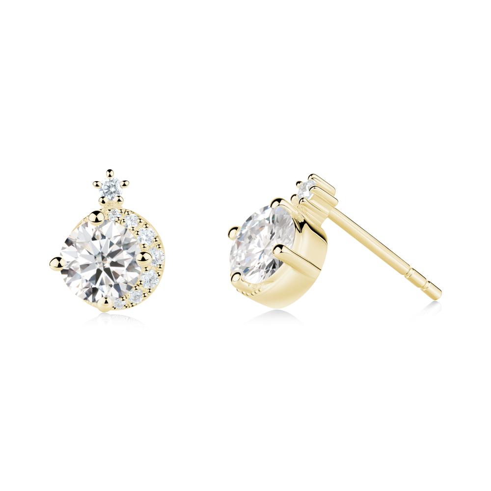 Round Moissanite Crescent Stud Earrings - LUO Jewelry #metal_18k yellow gold