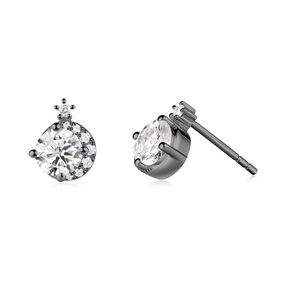 Round Moissanite Crescent Stud Earrings - LUO Jewelry #metal_black finish sterling silver