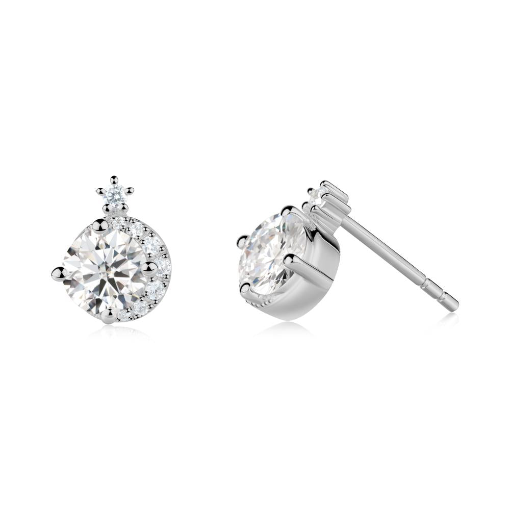 Round Moissanite Crescent Stud Earrings - LUO Jewelry #metal_platinum