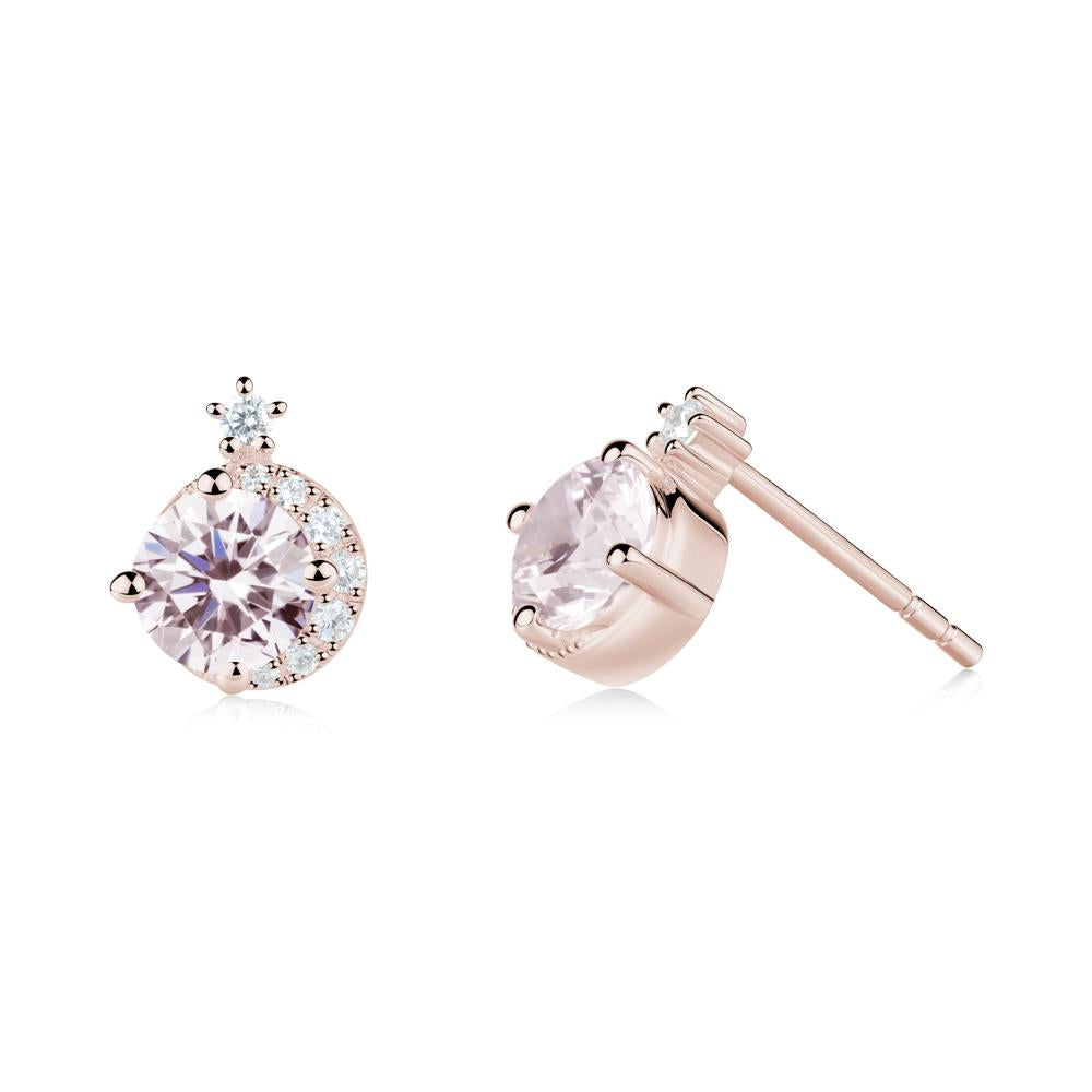 Round Pink Cubic Zirconia Crescent Stud Earrings - LUO Jewelry #metal_14k rose gold